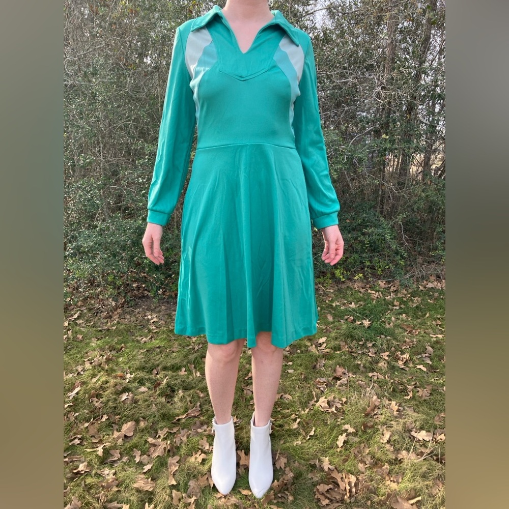 Vintage Turquoise Long-Sleeve Dress